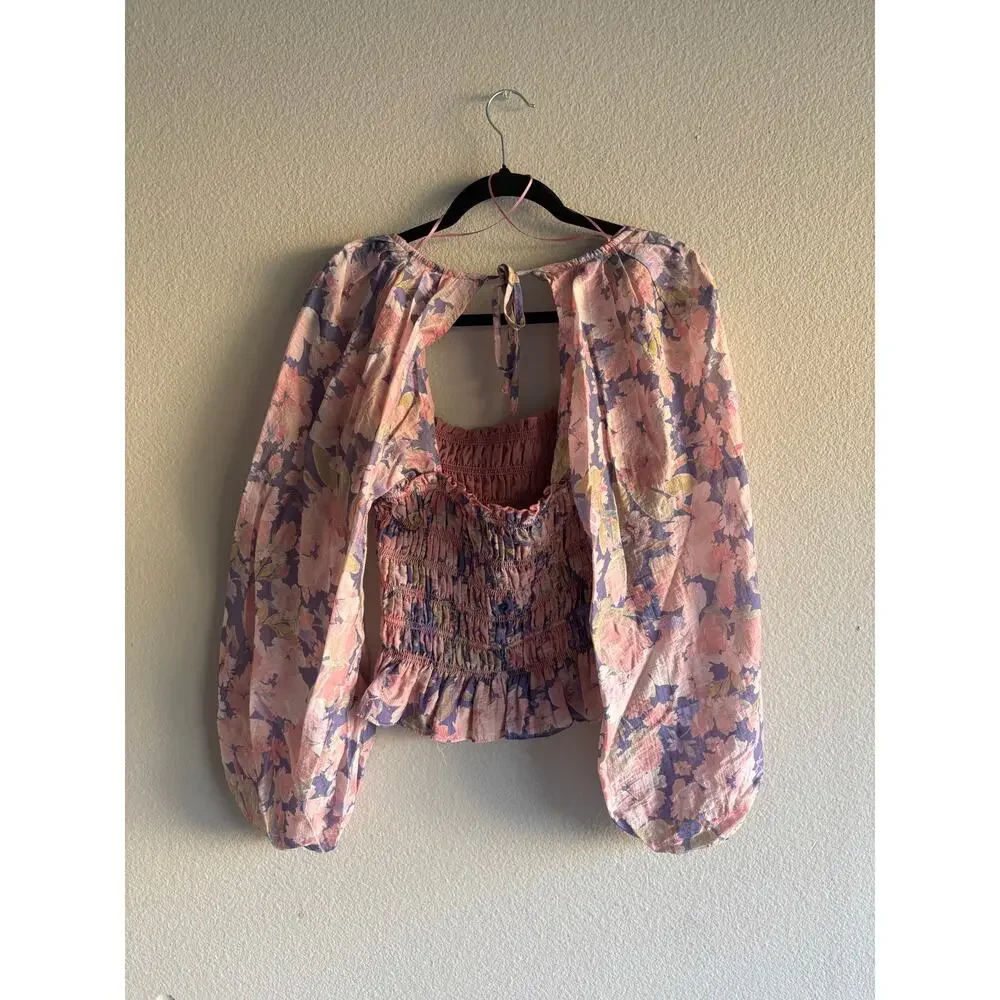ASTR the Label Nicollete Top Purple and Pink Floral Smocked Size Medium